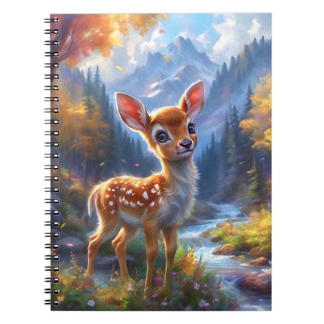 Cuaderno Un ciervo bebé adorable en un bosque encantado (Frente)