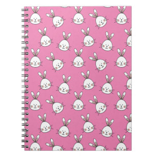 Cuaderno Un conejo blanco de pascua feliz en rosa