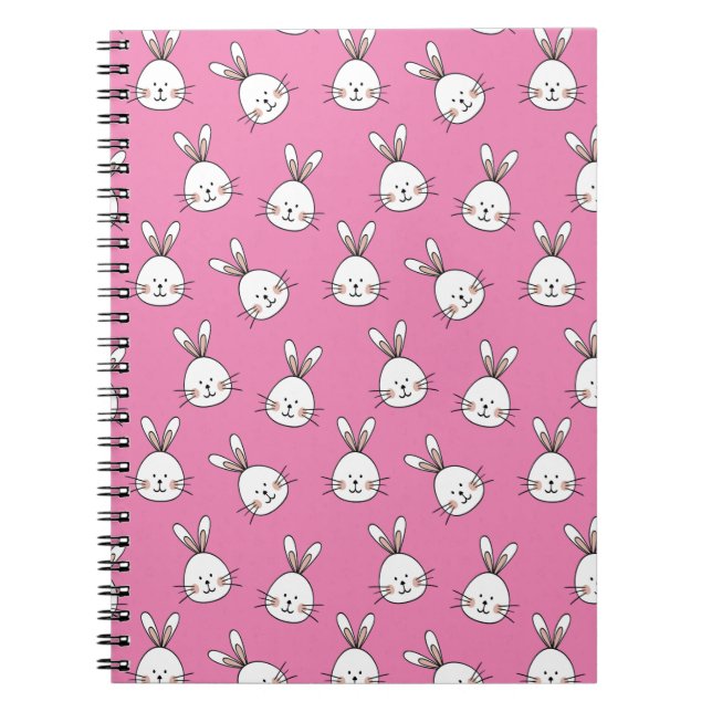Cuaderno Un conejo blanco de pascua feliz en rosa (Frente)