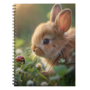 Cuaderno Un conejo lindo y una mariquita en el campo verde