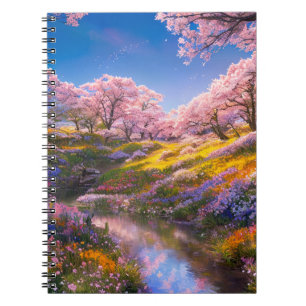 Cuaderno Un Creek Encantador Entre Los Árboles Sakura