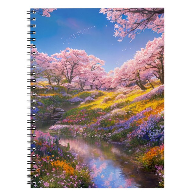 Cuaderno Un Creek Encantador Entre Los Árboles Sakura (Frente)