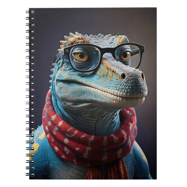 Cuaderno Un dinosaurio azul con una bufanda para Navidades (Frente)