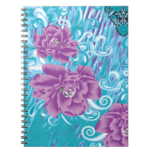 Cuaderno Un diseño textil vibrante con púrpura y turq