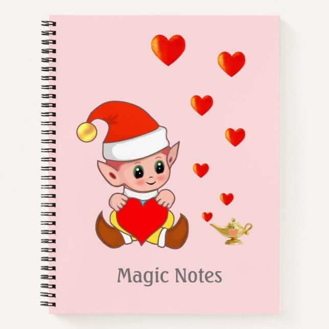 Cuaderno Un elfo mago lindo con corazones amorosos en rosa  (Anverso)