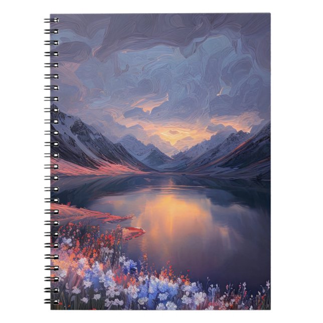 Cuaderno Un encantador lago rodeado de majestuosas montañas (Frente)