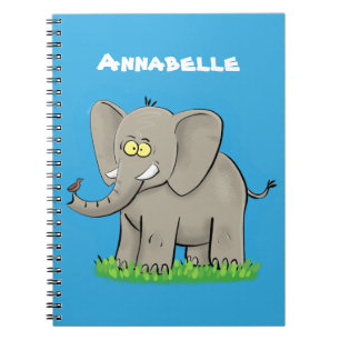 Cuaderno Un extraño elefante gracioso con un pájaro en el p