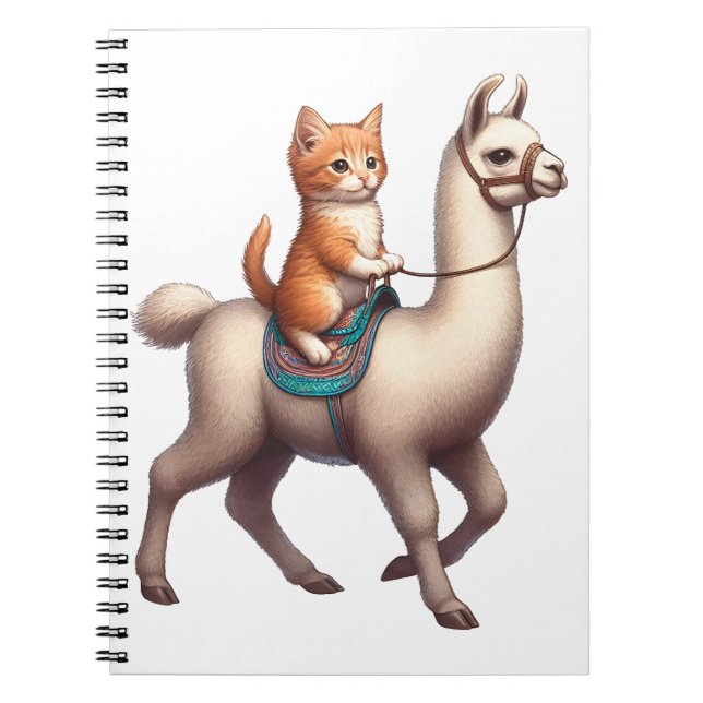 Cuaderno Un Gatito Adorable Montando una Llama Esponjosa, G (Frente)