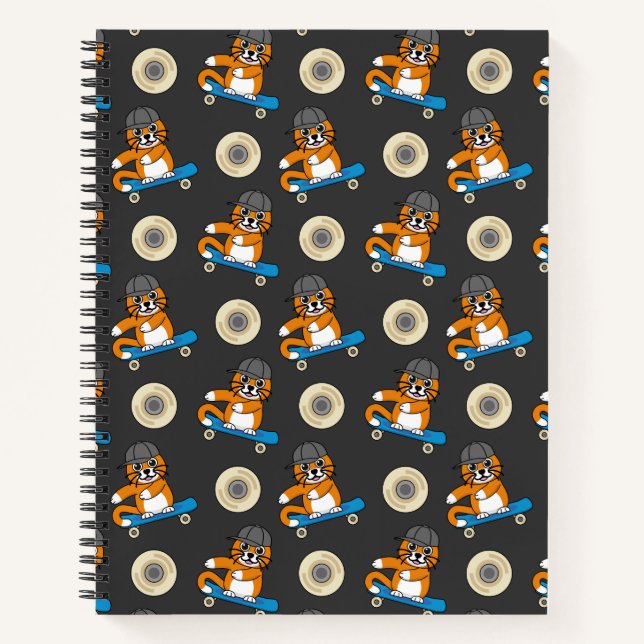 Cuaderno Un gato Naranja lindo en un Personalizado de skate (Anverso)