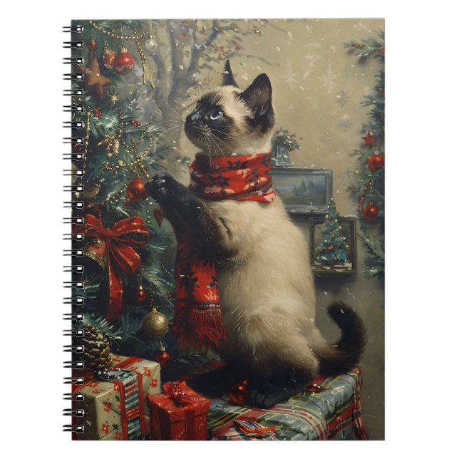 Cuaderno Un gato Navidad siamés lindo vintage (Frente)