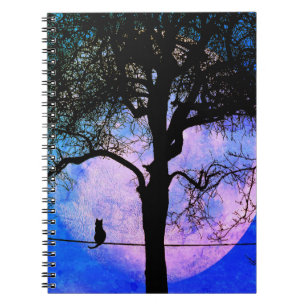 Cuaderno Un gato negro en un cable Luna llena
