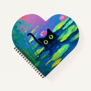 Cuaderno Un gato negro gracioso nadando en un estanque   Ar