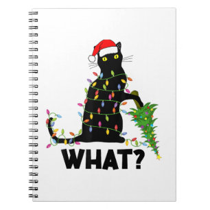 Cuaderno Un gato negro gracioso que presiona el árbol de Na