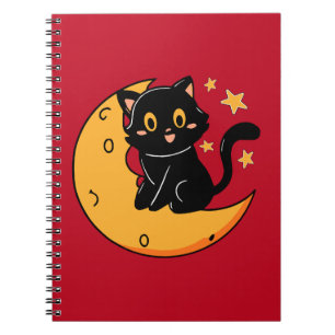 Cuaderno Un gato negro lindo sentado en la luna