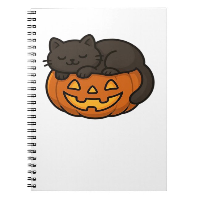 Cuaderno Un gato negro somnoliento en una calabaza de Hallo (Frente)