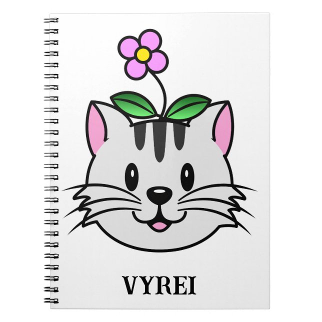 Cuaderno Un gato Personalizado con flor en la cabeza (Frente)