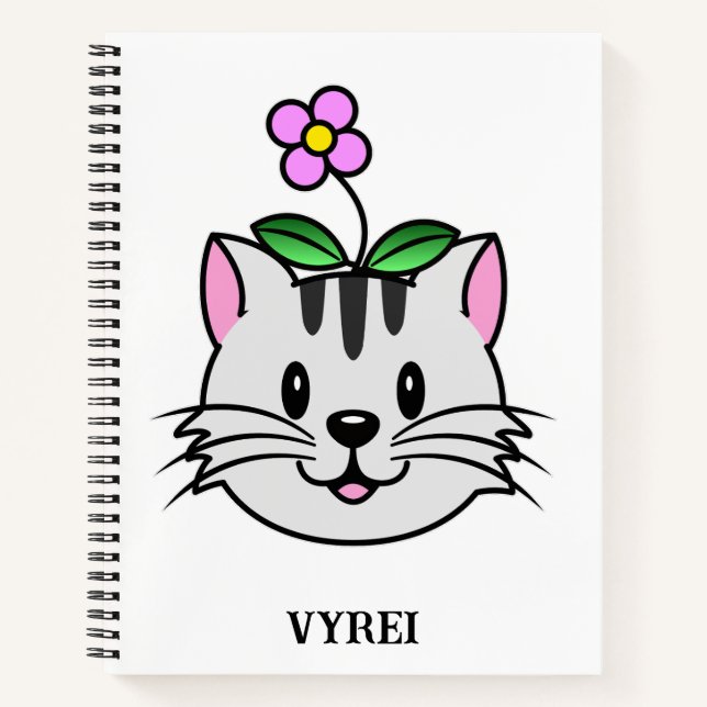 Cuaderno Un gato Personalizado con flor en la cabeza (Anverso)
