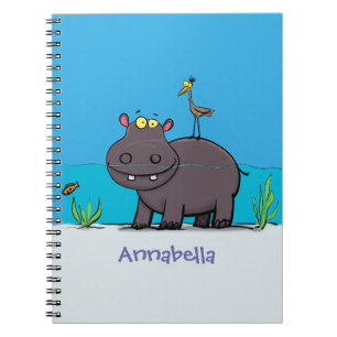 Cuaderno Un gracioso hipopótamo con personalizado de pájaro