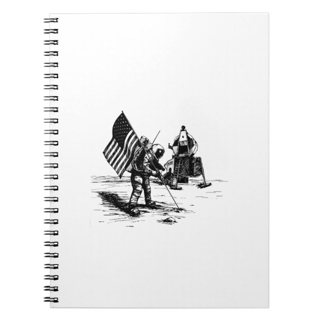 Cuaderno Un hombre espacial colocando la bandera estadounid (Frente)
