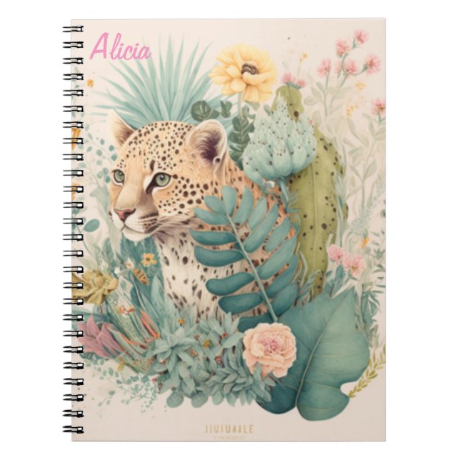 Cuaderno Un leopardo detrás del personalizado de los arbust (Frente)