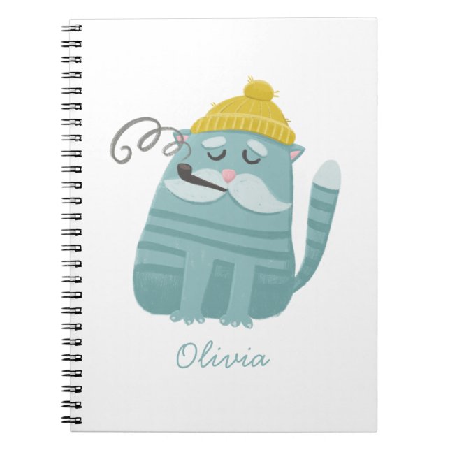 Cuaderno Un lindo gato gracioso. Humor personalizado azul i (Frente)