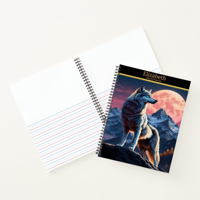 Cuaderno Un lobo majestuoso aullando a la brillante luna ll (Interior)