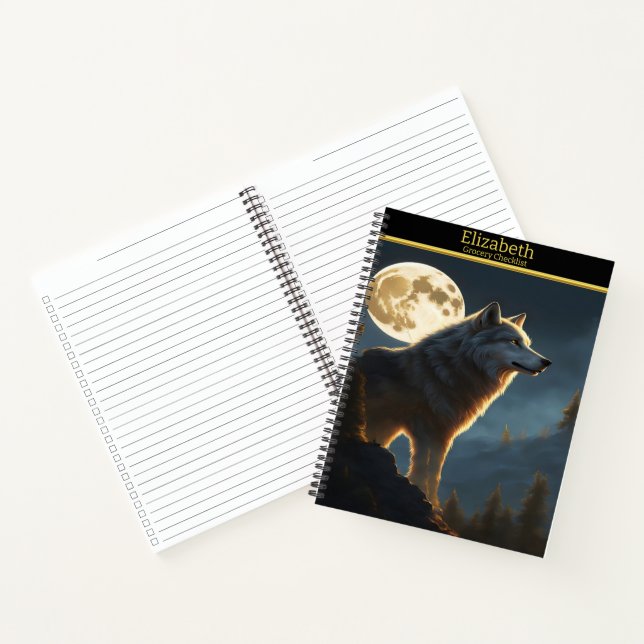 Cuaderno Un lobo majestuoso aullando bajo la luna llena en  (Interior)