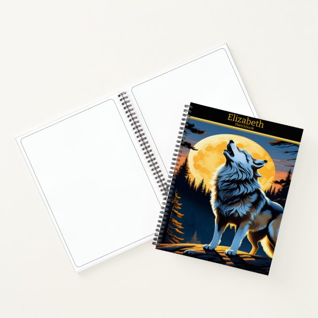 Cuaderno Un lobo serenata la luna en la noche tranquila (Interior)