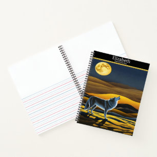 Cuaderno Un lobo serenata la luna en una noche tranquila