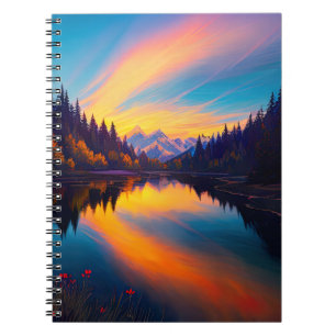 Cuaderno Un mágico atardecer pintando el lago forestal