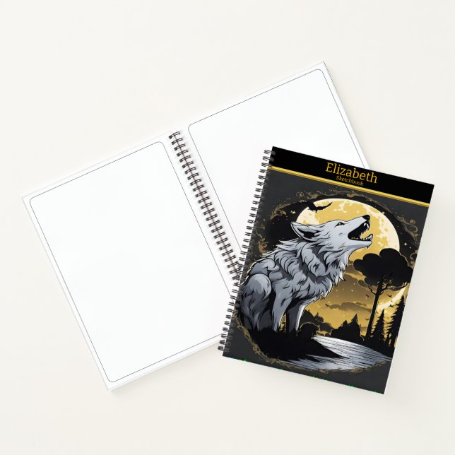 Cuaderno Un majestuoso lobo aulló a la luz de la luna respl (Interior)