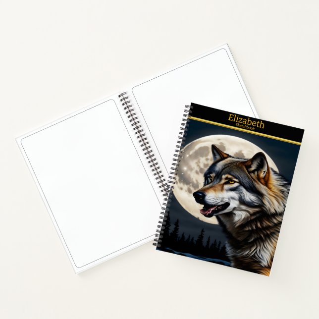 Cuaderno Un majestuoso lobo aulló en el luminoso cielo ilum (Interior)