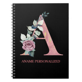 Cuaderno Un Monograma Floral Cartas de Nombre Agitado Rosa