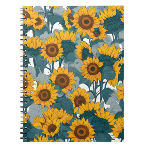 Cuaderno Un ordenador portátil con campos de girasol ilumin
