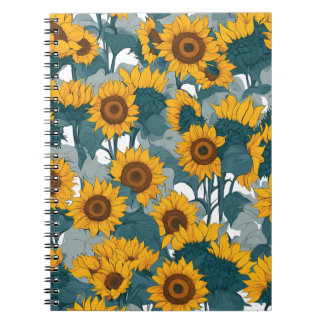 Cuaderno Un ordenador portátil con campos de girasol ilumin