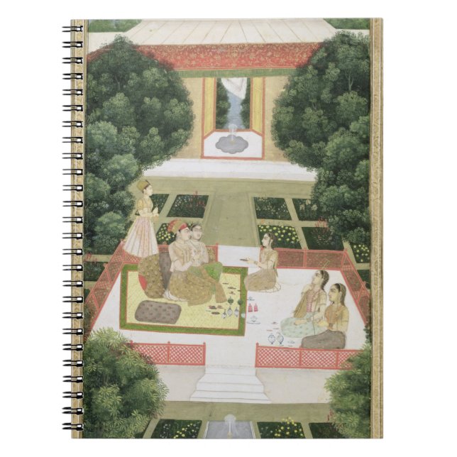 Cuaderno Un par en un jardín que escucha la música con (Frente)