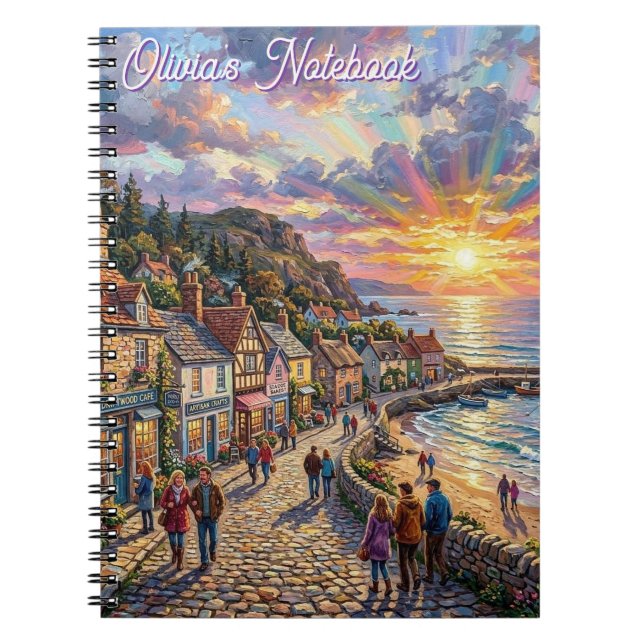 Cuaderno Un paseo marítimo de un pueblo de playa hermoso al (Frente)