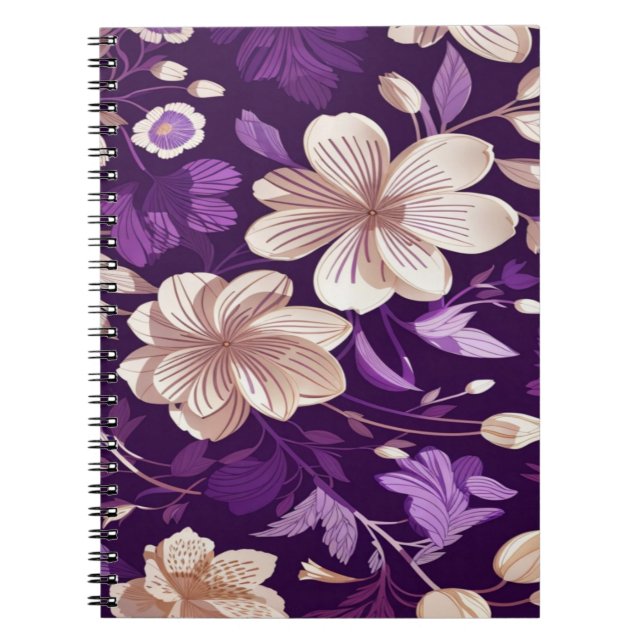Cuaderno Un patrón floral con fondo púrpura (Frente)