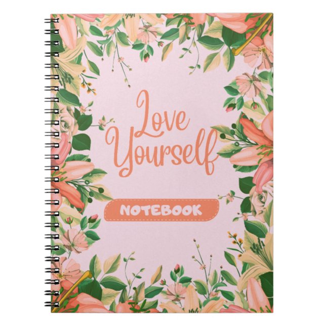 Cuaderno Un patrón floral con texto de amor propio (Frente)