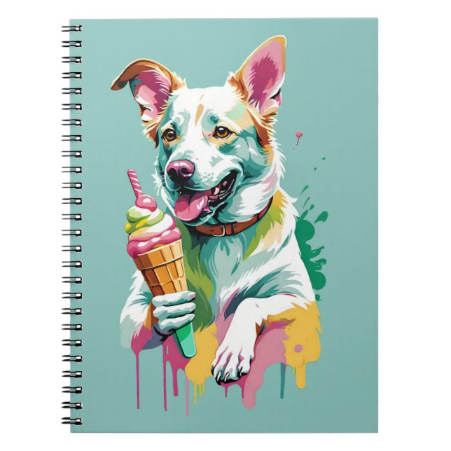 Cuaderno Un perro feliz comiendo un helado (Frente)