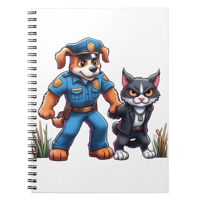 Cuaderno un perro policía y un gato malo - humor (Frente)