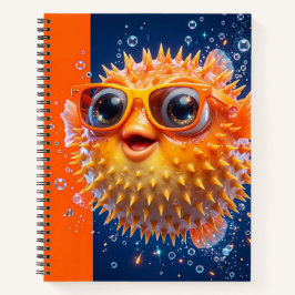 Cuaderno Un pez globo dibujado alegre de color naranja
