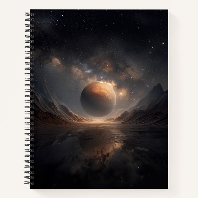 Cuaderno Un planeta Marte rodeado de estrellas titilando (Anverso)