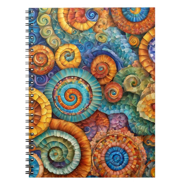 Cuaderno Un portátil vibrante con diseño de mosaico espiral (Frente)