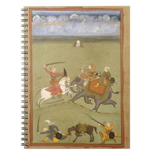 Cuaderno Un príncipe Fighting sus enemigos en un elefante,