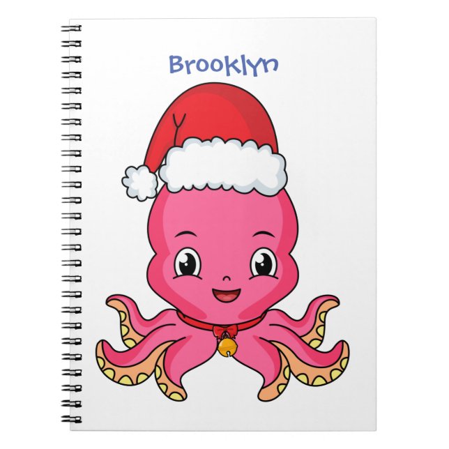 Cuaderno Un pulpo alegre lindo usando Navidades gorra perso (Frente)