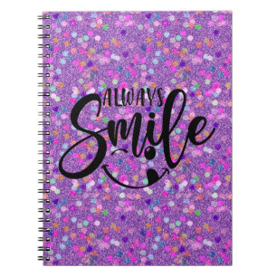 Cuaderno Un Purpurina elegante y elegante siempre sonríe la