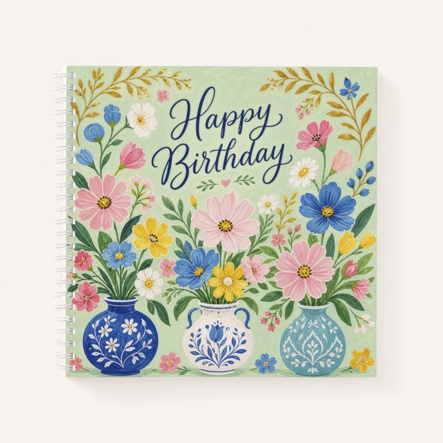 Cuaderno Un trío de flores de cumpleaños (Anverso)