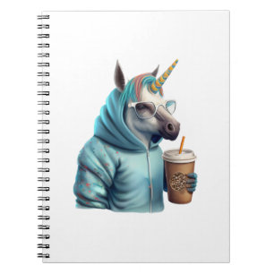 Cuaderno Un unicornio con capucha bebe un café. 1