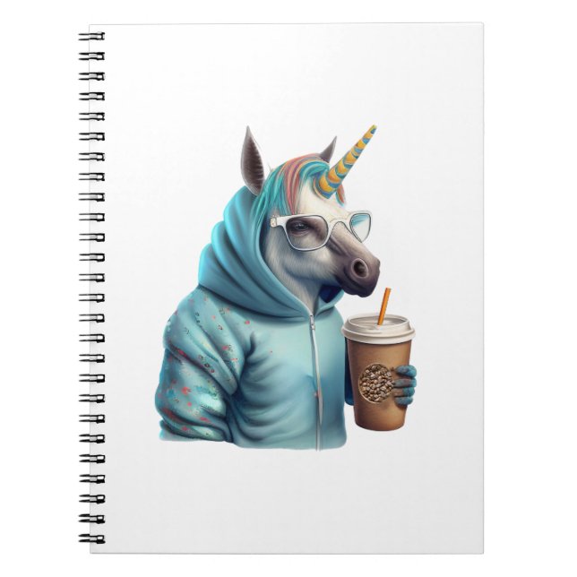 Cuaderno Un unicornio con capucha bebe un café. 1 (Frente)